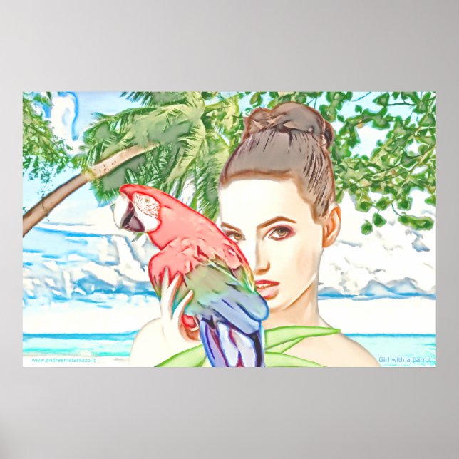 Mädchen mit Papagei Poster (Vorne)