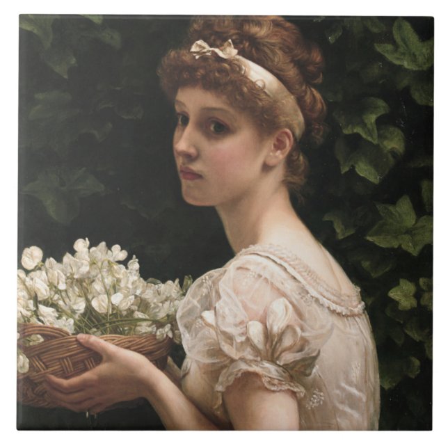 Mädchen mit Pea-Blüten (von Edward Poynter) Fliese (Vorderseite)