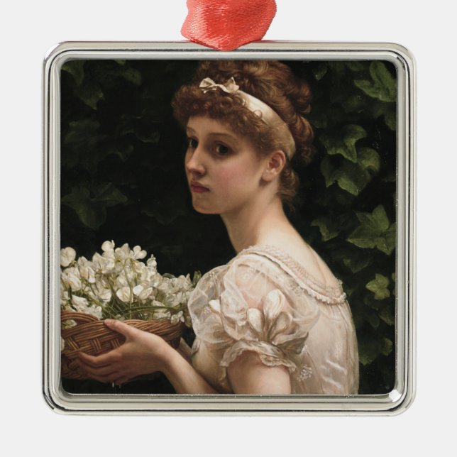 Mädchen mit Pea-Blüten (von Edward Poynter) Ornament Aus Metall (Vorne)