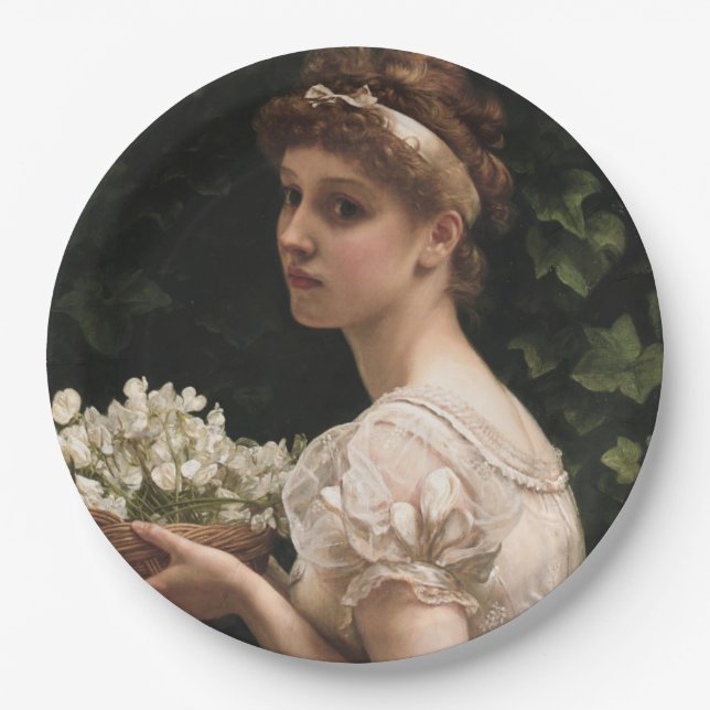 Mädchen mit Pea-Blüten (von Edward Poynter) Pappteller (Vorderseite)