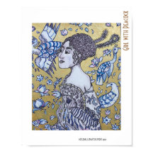 Mädchen mit Peacock golden und Tinte zeichnend Por