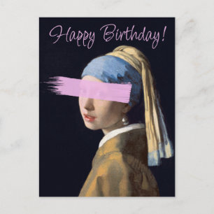 Mädchen mit Perlenohrgeburt Glücklicher Geburtstag Postkarte