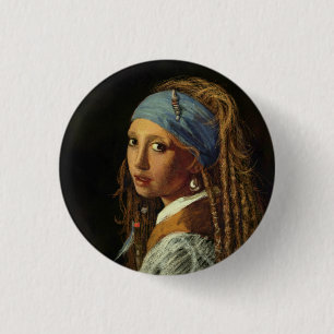 Mädchen mit Perlenohrparodie Button