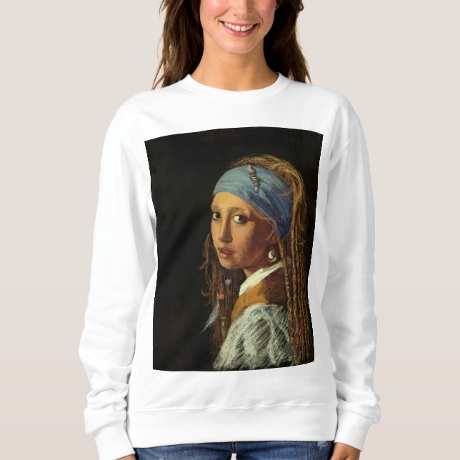 Mädchen mit Perlenohrparodie Sweatshirt (Vorderseite)
