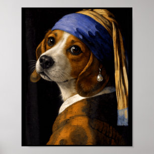 Mädchen mit Perlenohrring Beagle lustiger Hund Mem Poster