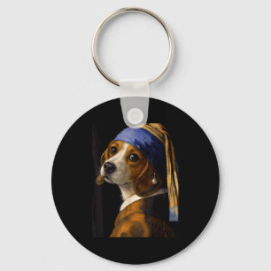 Mädchen mit Perlenohrring Beagle lustiger Hund Mem Schlüsselanhänger