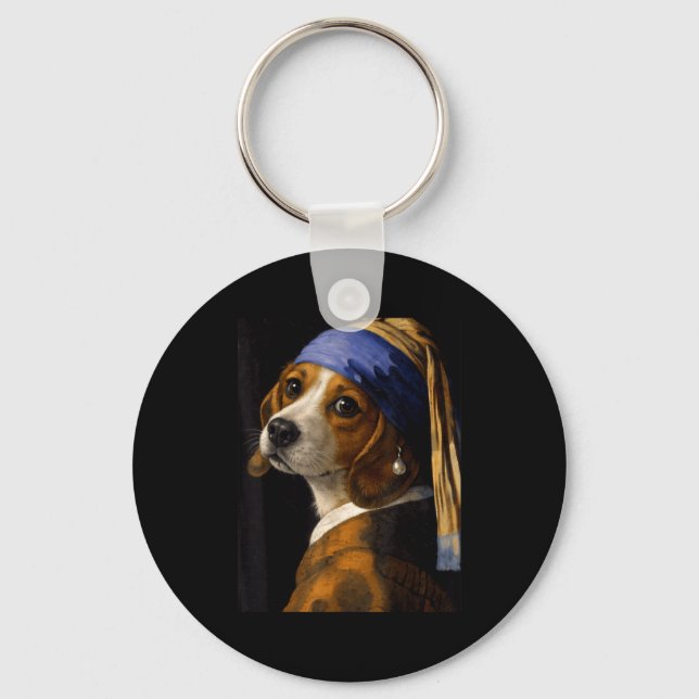 Mädchen mit Perlenohrring Beagle lustiger Hund Mem Schlüsselanhänger (Vorderseite)