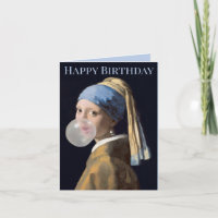 Mädchen mit Perlenohrring blühendes Kaugummi Happy