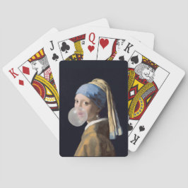 Mädchen mit Perlenohrring, die ein Kaugummi blasen Spielkarten