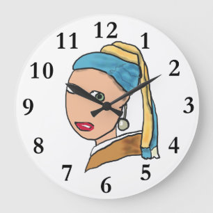 Mädchen mit Perlenohrring Große Wanduhr