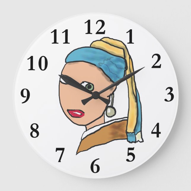 Mädchen mit Perlenohrring Große Wanduhr (Vorderseite)