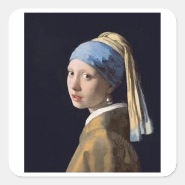 Mädchen mit Perlenohrring - Johannes Vermeer Quadratischer Aufkleber (Vorderseite)