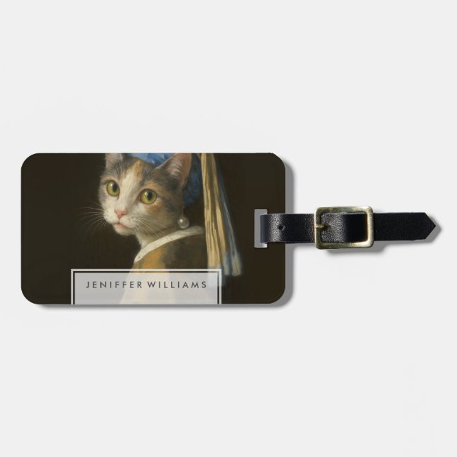 Mädchen mit Perlenohrring Katze Gepäckanhänger (Vorderseite horizontal)