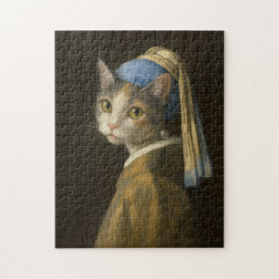 Mädchen mit Perlenohrring Katze Puzzle