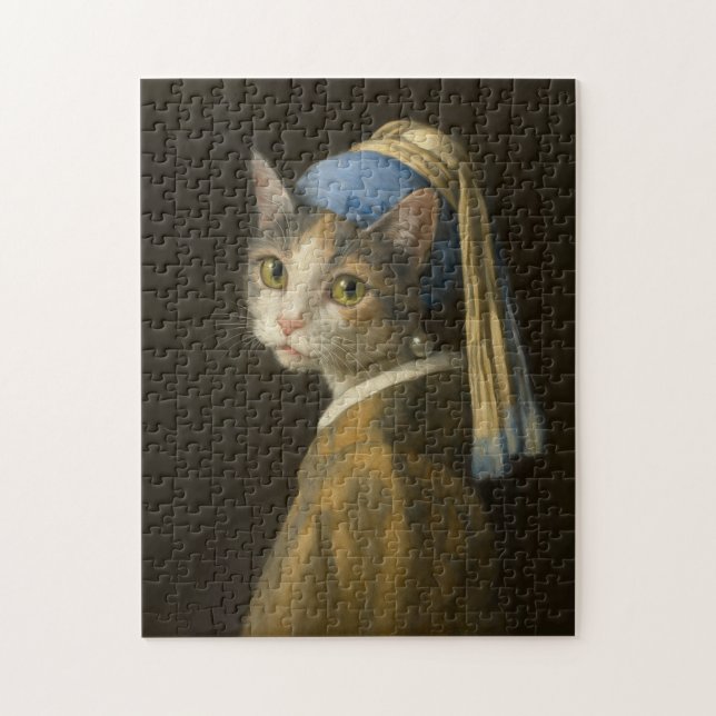 Mädchen mit Perlenohrring Katze                    Puzzle (Vertikal)