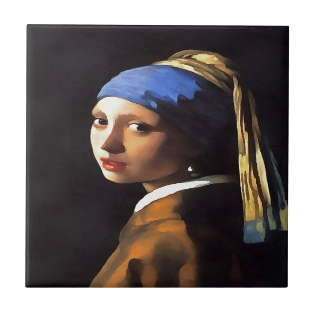 Mädchen mit Perlenohrring nach Johannes Vermeer Fliese (Vorderseite)