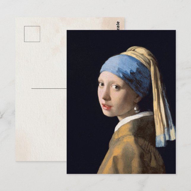 Mädchen mit Perlenohrring | Vintages Portrait Postkarte (Vorne/Hinten)