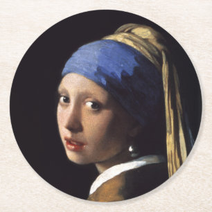 Mädchen mit Perlenohrring von Johannes Vermeer Runder Pappuntersetzer