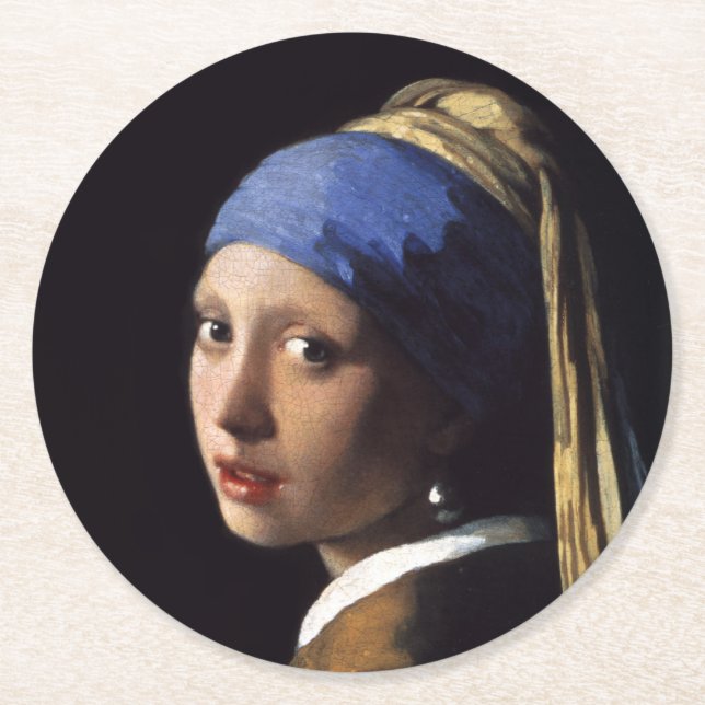 Mädchen mit Perlenohrring von Johannes Vermeer Runder Pappuntersetzer (Vorderseite)