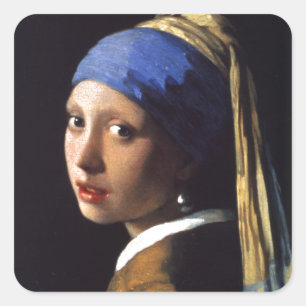 Mädchen mit Perlenohrring, von Vermeer Quadratischer Aufkleber