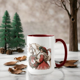 Mädchen mit Pferd und Kranz Weihnachten Kaffeetasse