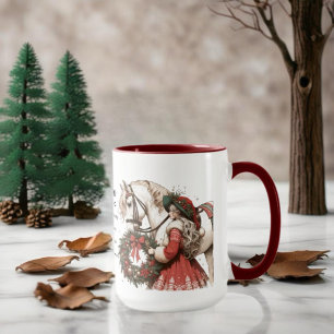 Mädchen mit Pferd und Kranz Weihnachten Kaffeetasse