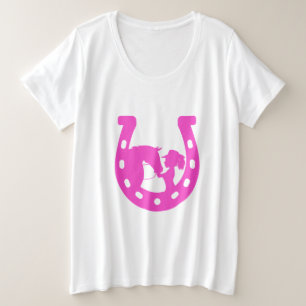 Mädchen mit Pferd und Western-Hut Hot Pink Horsesh Große Größe T-Shirt
