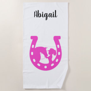 Mädchen mit Pferd und Western-Hut Hot Pink Horsesh Strandtuch