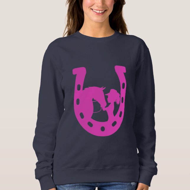 Mädchen mit Pferd und Western-Hut Hot Pink Horsesh Sweatshirt (Vorderseite)