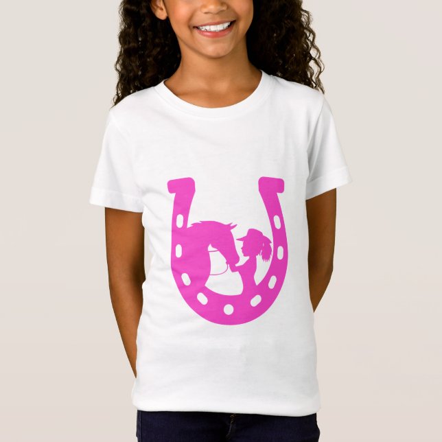 Mädchen mit Pferd und Western-Hut Hot Pink Horsesh T-Shirt (Vorderseite)