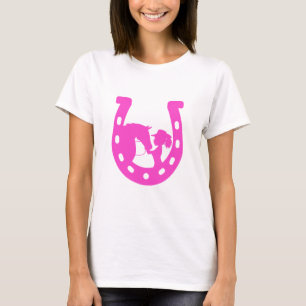 Mädchen mit Pferd und Western-Hut Hot Pink Horsesh T-Shirt