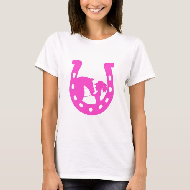 Mädchen mit Pferd und Western-Hut Hot Pink Horsesh T-Shirt (Vorderseite)