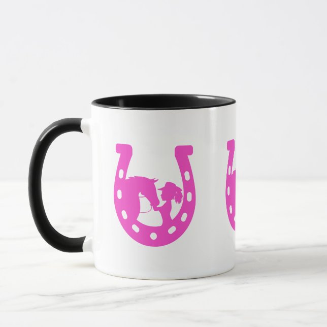 Mädchen mit Pferd und Western-Hut Hot Pink Horsesh Tasse (Links)