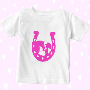 Mädchen mit Pferd und Western Hut Hot Pink Hufeise Baby T-shirt