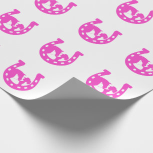 Mädchen mit Pferd und Westernhut Hot Pink Hufeisen Geschenkpapier