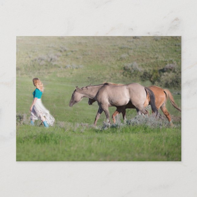Mädchen mit Pferden Postkarte (Vorderseite)