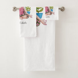 Mädchen mit Pflanze vermitteln Badhandtuch Set