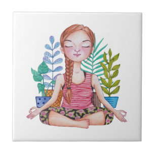 Mädchen mit Pflanze vermitteln Fliese