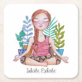 Mädchen mit Pflanze vermitteln Rechteckiger Pappuntersetzer