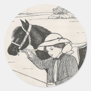 Mädchen mit Pony Runder Aufkleber