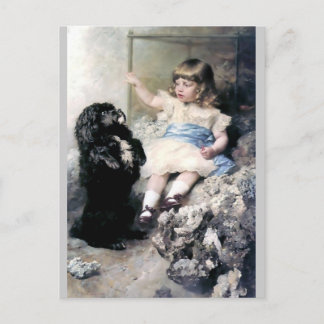 Mädchen mit Poodle Dog Pet Malerei Postkarte