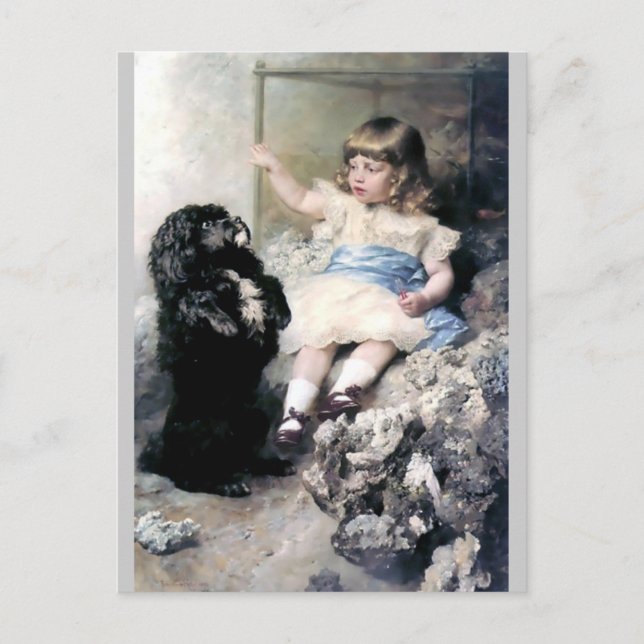 Mädchen mit Poodle Dog Pet Malerei Postkarte (Vorderseite)