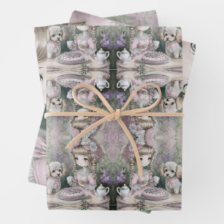 Mädchen mit Poodle- und Katzenfreunden Geschenkpapier Set
