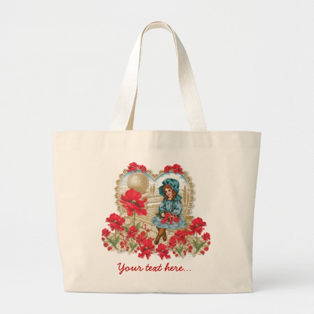 Mädchen mit Poppies Jumbo Stoffbeutel (Vorne)