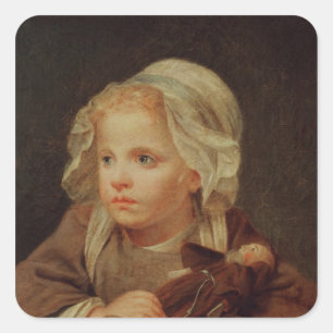 Mädchen mit Puppe Quadratischer Aufkleber