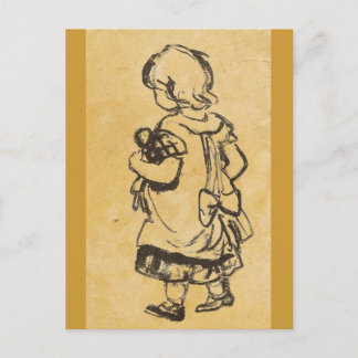 Mädchen mit Puppe - Zille Postkarte