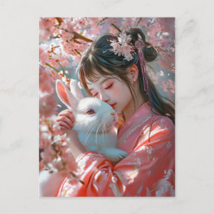 Mädchen mit Rabbit Chinesischer Zodiakkunst Postkarte