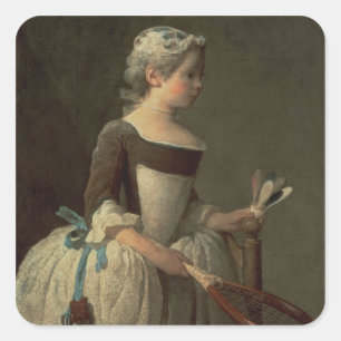 Mädchen mit Racket und Shuttlecock Quadratischer Aufkleber