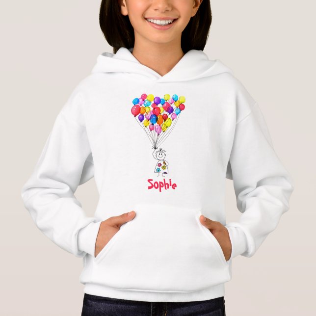 Mädchen mit Rainbow Color BALLOON Strichmännchen N Hoodie (Vorderseite)