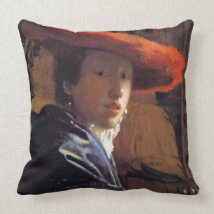 Mädchen mit Red Hat, c.1665 (Öl auf Platte) Kissen